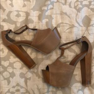 Jessica Simpson Tan Platform T Strap Heel